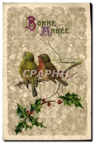 Cartes postales Fantaisie Fleurs Oiseaux Bonne annee