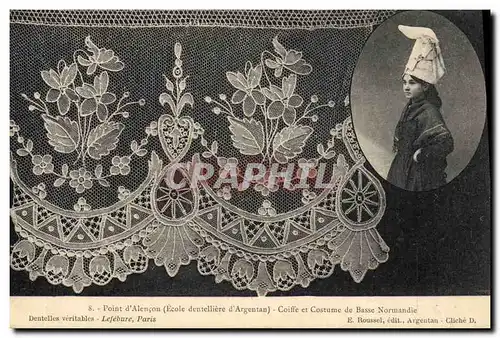Cartes postales Dentelle Point d'Alencon Ecole Dentelliere d'Argentan Coiffe et costume de Basse Normandie