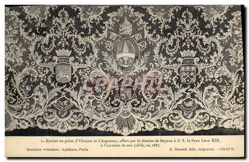 Cartes postales Dentelle Rochet en point d&#39Alencon et d&#39Argentan offert par le diocese de Bayeux a SS le P