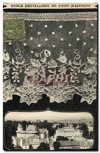 Cartes postales Dentelle Ecole dentelliere de Point D'Alencon Le chateau L'hotel de ville