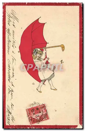 Cartes postales Fantaisie Illustrateur Enfant Parapluie