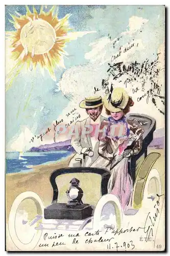 Ansichtskarte AK Fantaisie Illustrateur Femme Automobile Soleil Ete