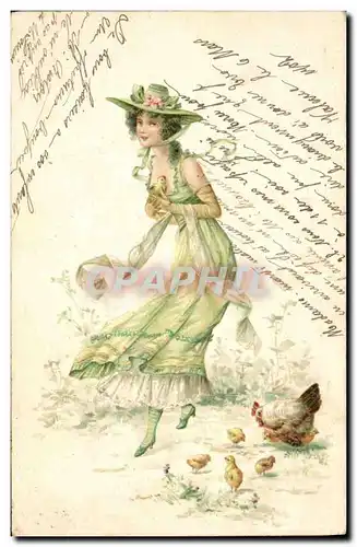 Cartes postales Fantaisie Illustrateur Femme Poule