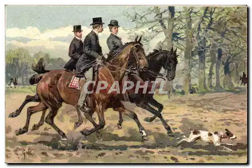 Cartes postales Equitation Hippisme Cheval Chien Cavaliers