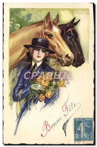 Ansichtskarte AK Equitation Hippisme Cheval Femme Bonne fete