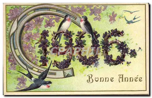 Cartes postales Fantaisie Annee 1906 Fleurs Hirondelles