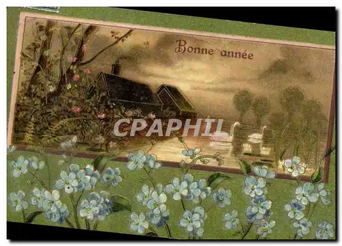 Cartes postales Fantaisie Fleurs Cygnes