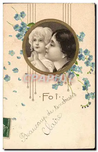 Ansichtskarte AK Fantaisie Fleurs Femme Enfant