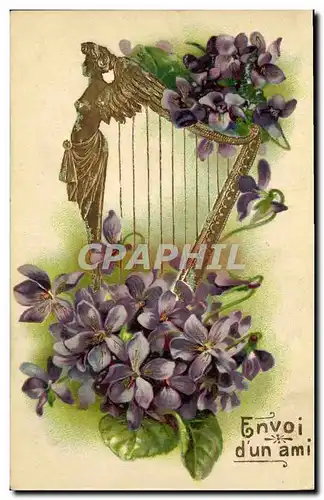 Cartes postales Fantaisie Fleurs Harpe