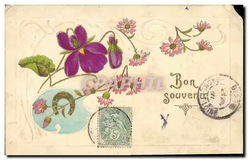 Cartes postales Fantaisie Fleurs Fer a cheval