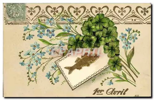 Cartes postales Fantaisie Fleurs Poisson 1er Avril Trefles