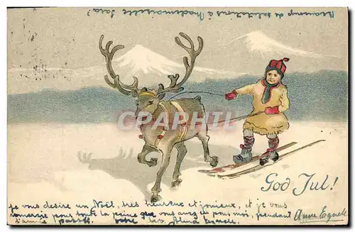 Cartes postales Fantaisie Enfant Renne Ski