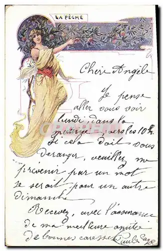 Cartes postales Fantaisie Femme La peche (carte toilee)