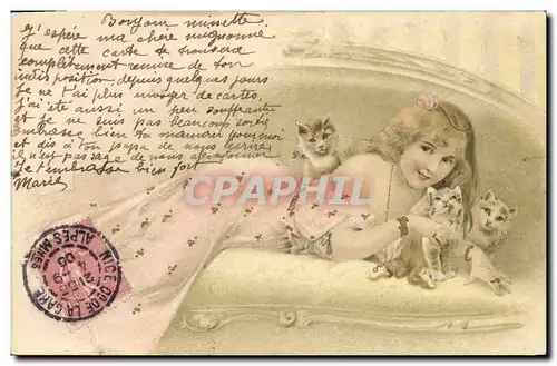 Cartes postales Fantaisie Femme Chat Chats Chaton