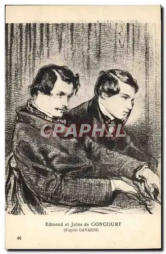 Cartes postales Edmond et Jules de Goncourt d&#39apres Gavarni