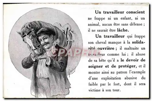 Cartes postales Cheval Equitation Hippisme Un travailleur conscient