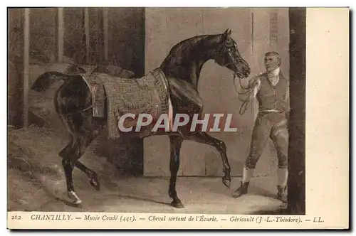 Ansichtskarte AK Cheval Equitation Hippisme Chantilly Musee Conde Cheval sortant de l&#39ecurie Gericault JL Theo
