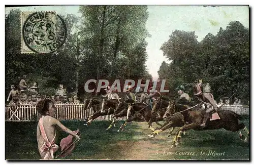 Cartes postales Cheval Equitation Hippisme Enfants Les courses Le depart