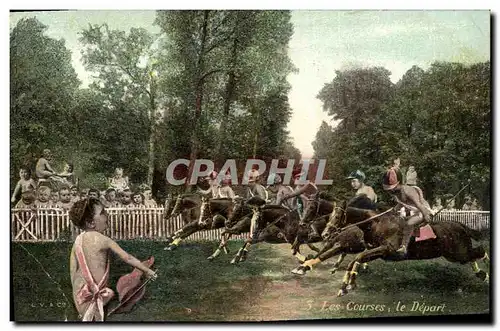 Cartes postales Cheval Equitation Hippisme Enfants Les courses Le depart