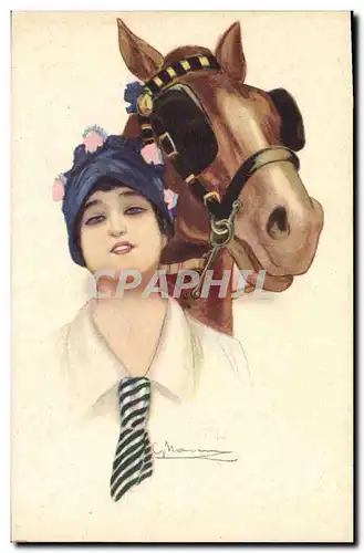 Ansichtskarte AK Cheval Equitation Hippisme Femme Illustrateur