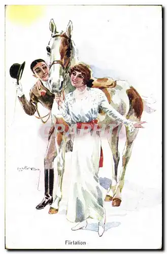 Cartes postales Cheval Equitation Hippisme Flirtation Femme