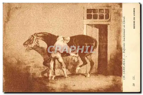 Ansichtskarte AK Cheval Equitation Hippisme Gericault Palfrenier bouchonnant un cheval Dessins du Louvre Paris