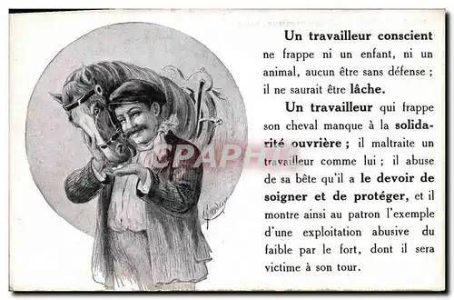 Cartes postales Cheval Equitation Hippisme Un travailleur conscient