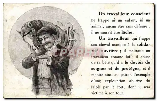 Cartes postales Cheval Equitation Hippisme Un travailleur conscient
