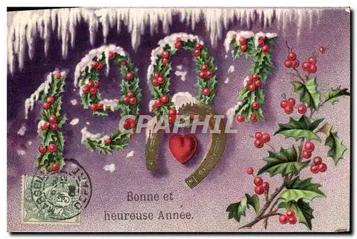 Cartes postales Fantaisie Fleurs Annee 1907 Fer a cheval