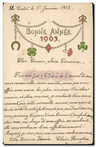 Ansichtskarte AK Fantaisie Fleurs Annee 1903 Fer a cheval Trefle (carte toilee)