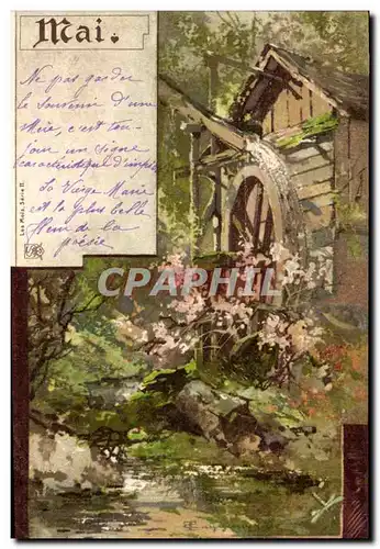 Cartes postales Fantaisie Mai Moulin a eau