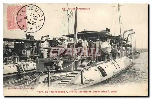 Ansichtskarte AK Bateau de Guerre La Sarbacane contre torpilleur Inspection a bord