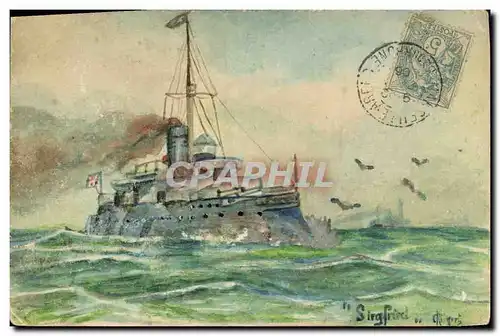 Cartes postales Bateau de Guerre Sirgfried Siegfried (peint a la main)