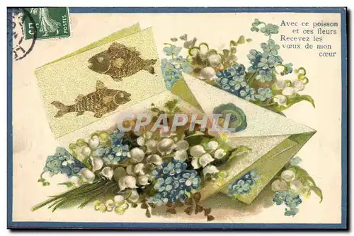 Cartes postales Fantaisie Fleurs Muguet Poissons