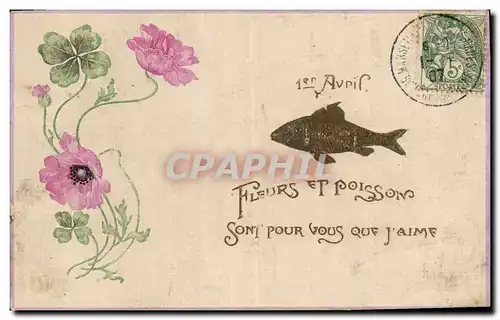 Ansichtskarte AK Fantaisie Fleurs Poisson 1er Avril