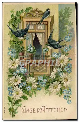 Cartes postales Fantaisie Fleurs Hirondelles