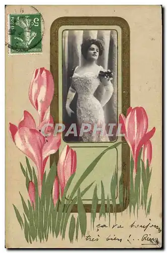 Ansichtskarte AK Fantaisie Fleurs Femme
