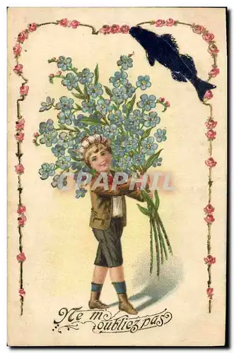 Cartes postales Fantaisie Fleurs Enfant Poisson