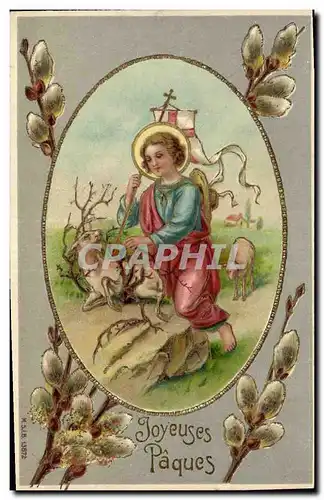 Cartes postales Fantaisie Fleurs Enfant Agneau Paques