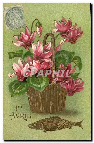 Cartes postales Fantaisie Fleurs Poisson 1er Avril