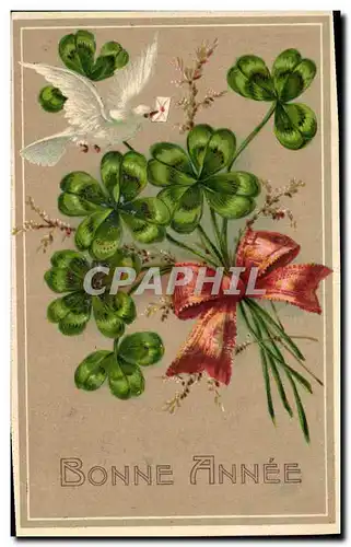 Cartes postales Fantaisie Fleurs Trefles Colombe