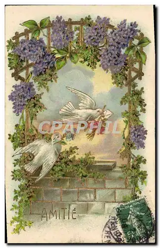 Cartes postales Fantaisie Fleurs Colombes Amitie