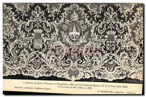 Cartes postales Dentelle Dentelliere Rochet en point d&#39Alencon et d&#39Argentan offert par le diocese de Baye