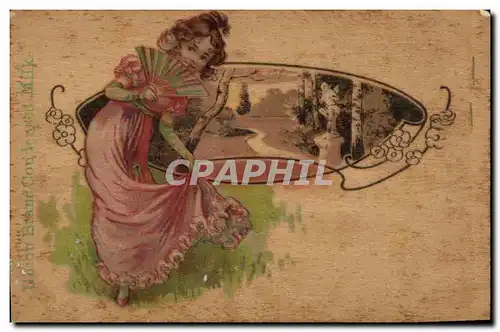 Cartes postales Fantaisie Femme Eventail (carte en bois)