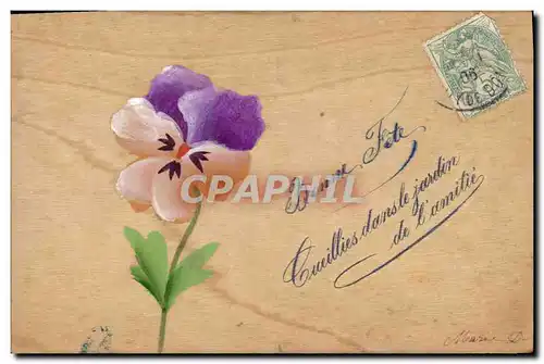 Ansichtskarte AK Fantaisie Fleurs (carte en bois)