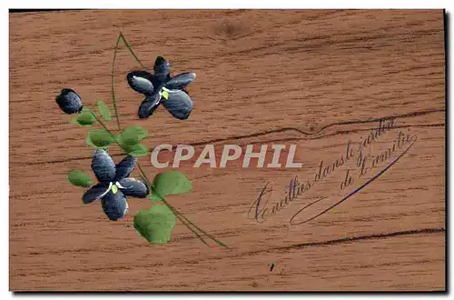 Ansichtskarte AK Fantaisie Fleurs (carte en bois)