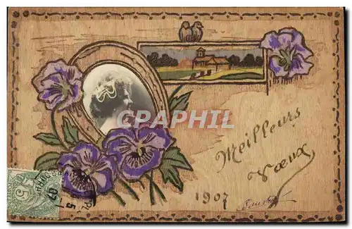 Cartes postales Fantaisie Femme Fer a cheval (carte en bois)