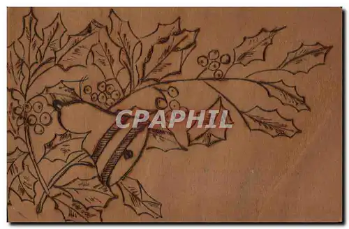 Cartes postales Fantaisie Houx Cloche (carte en bois)