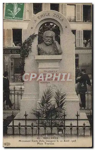 Cartes postales Emile Zola Monument Place Trarieux Suresnes