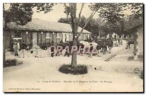 Cartes postales Cheval Equitation Hippisme Camp de Chalons Quartier du 6eme escadron du Train Le pansage Militar